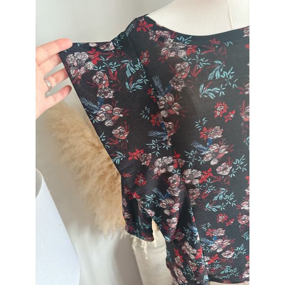 Free People Dock Street Black Floral Ruffle Blouse Womens Small - Picture 5 of 8